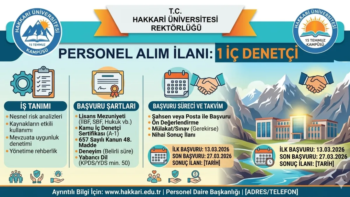 Hakkari Üniversitesi İç Denetçi Alımı 2026 Başvuruları Başladı